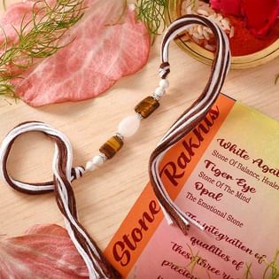 White Agate N Opal Semi Precious Stone Rakhi