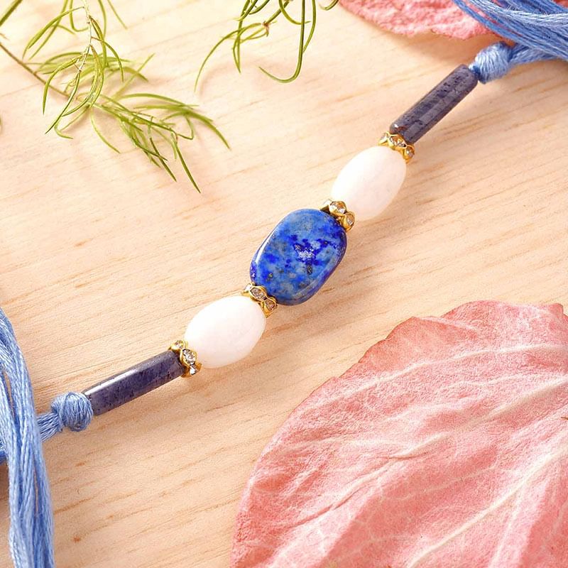 White Agate n Rhodolite n Lapiz Lazulli Stone Rakhi 