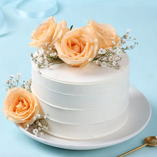 White N Pink Blooms Cake