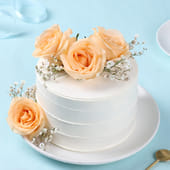 White N Peach Blooms Cake
