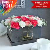 White N Pink Carnations With Pink Roses Flowers Box for Holi