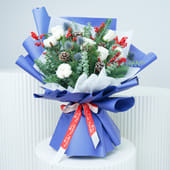 White Roses N Xmas Foliage Bouquet