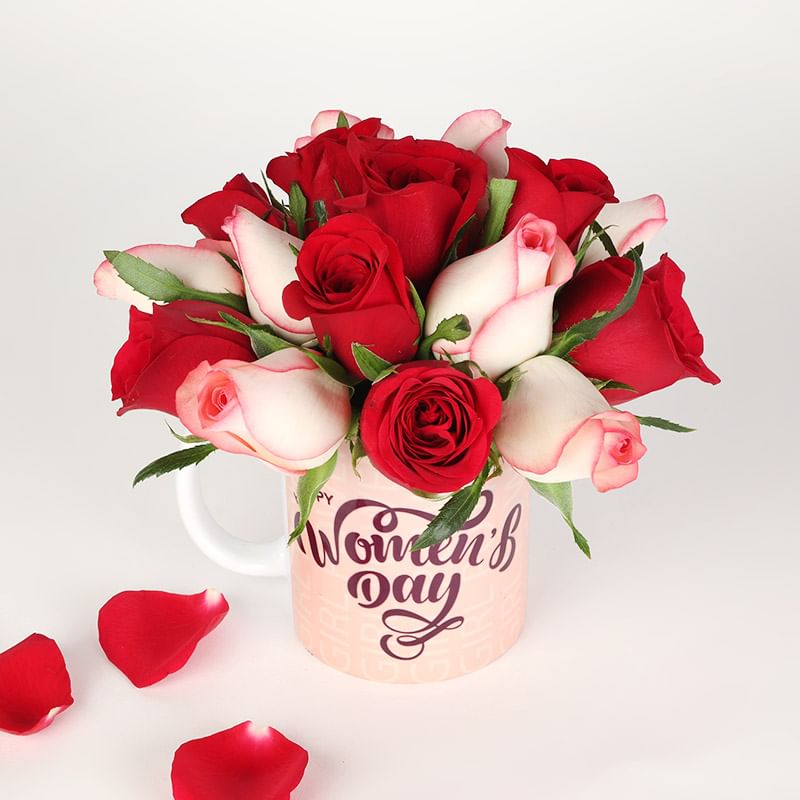 Womens Day Floral Mug: One Personalised White Ceramic Mug