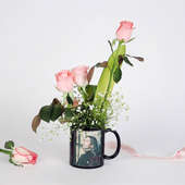Womens Day Mug N Roses: One Personalised Black Ceramic Mug