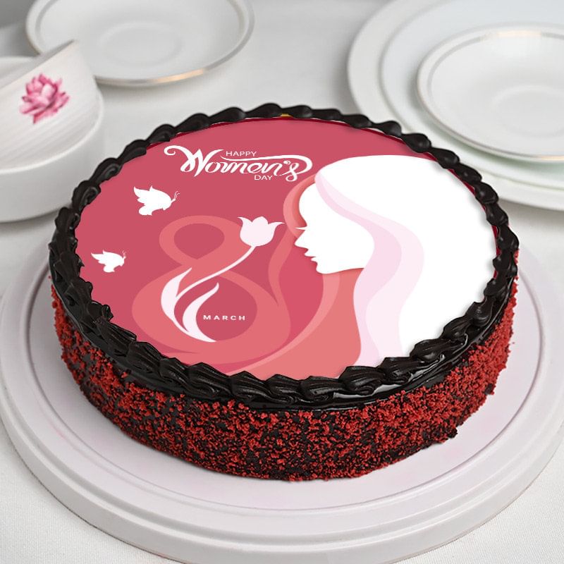 Womens Day round-shaped photo cake