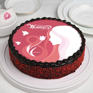 Womens Day round-shaped photo cake