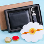Wooden Beads Floral Rakhi With Wallet N Keychain
