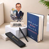 Workoholic Dad Caricature With Diary N Pen Box