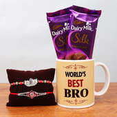 Two Rakhis with Printed Mug and Two Silk Chocolates