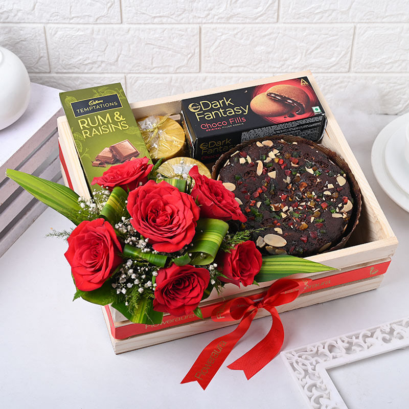 Xmas Plum Rose Cookies Candle Choco Hamper
