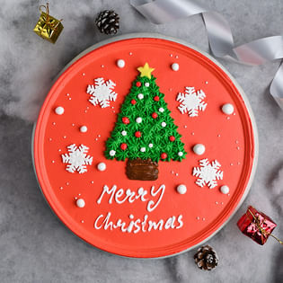 Top View of Merry Xmas Tree Cake