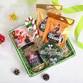 Top View of Xmas Winter Hamper With Chocolate and Coffee