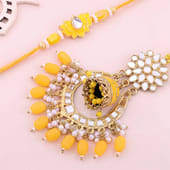 Yellow Beaded Kundan Bhaiya Bhabhi Rakhis
