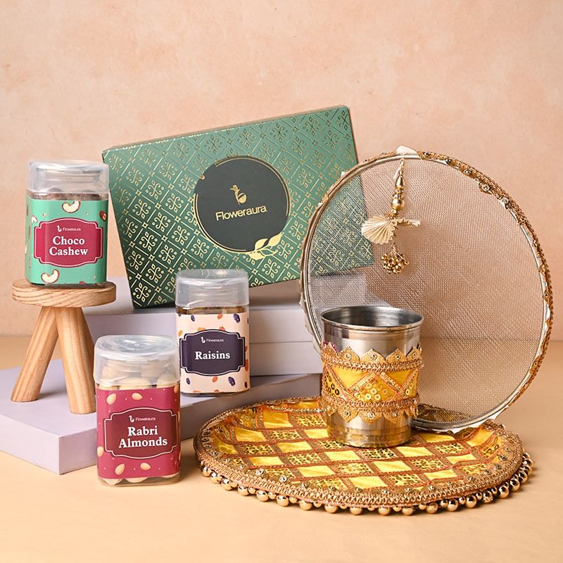 Yellow Karwa Chauth Hamper N Dry Fruits