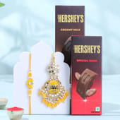 Yellow Kundan Bhai Bhabhi Rakhi N Choco Bars