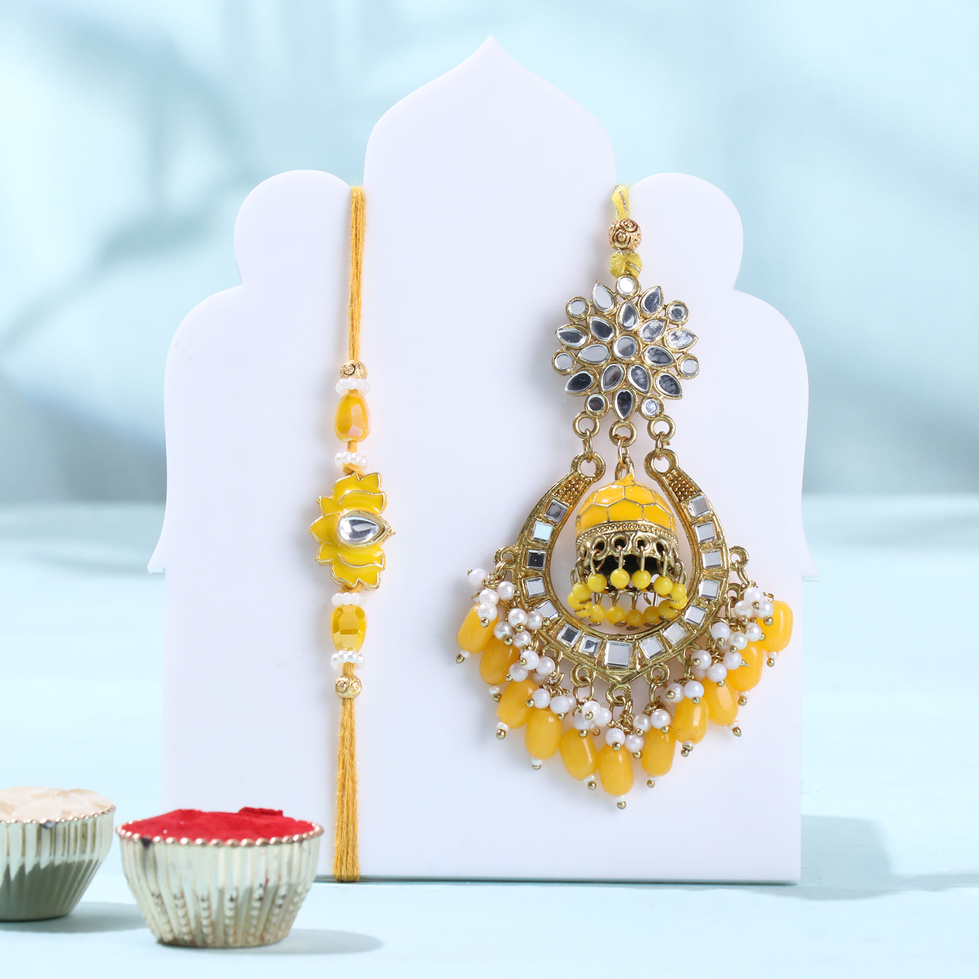 Yellow Kundan Bhai Bhabhi Rakhi