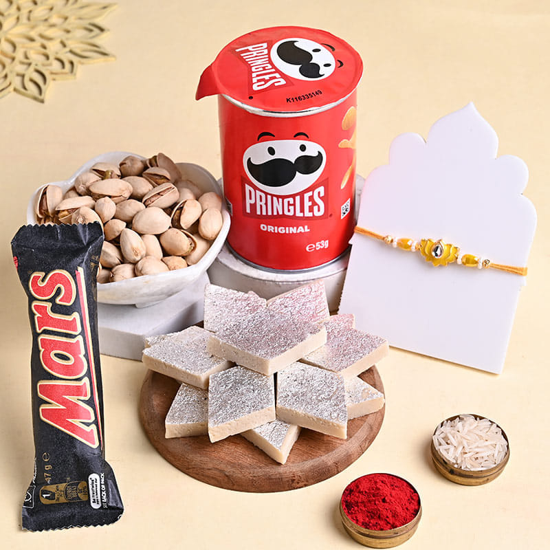 Yellow Lotus Rakhi N Treats Hamper