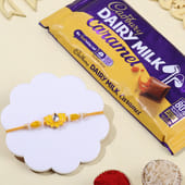 Yellow Lotus Rakhi With Caramel Chocolate Bar
