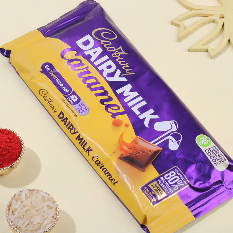Yellow Lotus Rakhi With Caramel Chocolate Bar