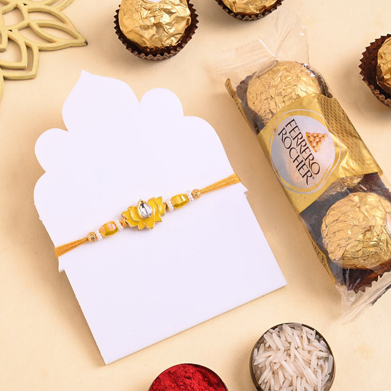 Lotus Charm Rakhi With Ferrero Rocher
