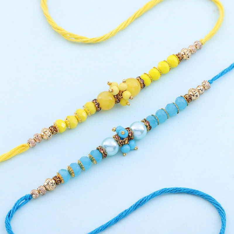 Yellow N Blue Beads Rakhi Set