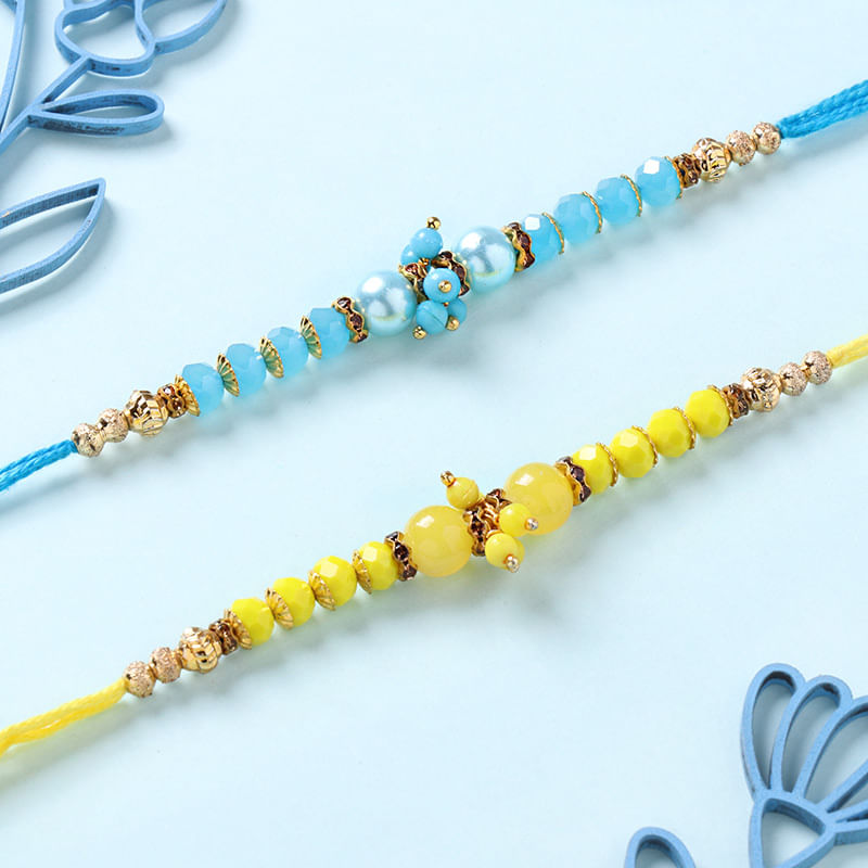 Set of 2 Yellow N Blue Beads Rakhi