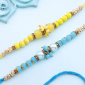 Yellow N Blue Beads Rakhi Set