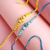 Send Yellow N Blue Beads Rakhis - Pearl Rakhi for Brother online