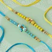 Yellow N Blue Beads Rakhi Set of 2
