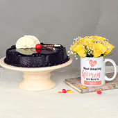 Yellow Rose Choco Cake and Custom Mug Combo