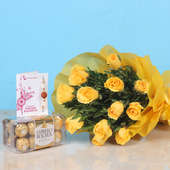Rakhi With Twelve Yellow Roses N Ferrero Rocher