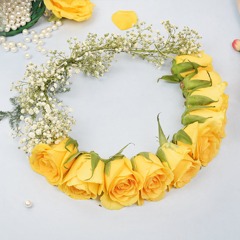 Yellow Rose Tiara - Fresh Flower Tiara of Yellow Roses