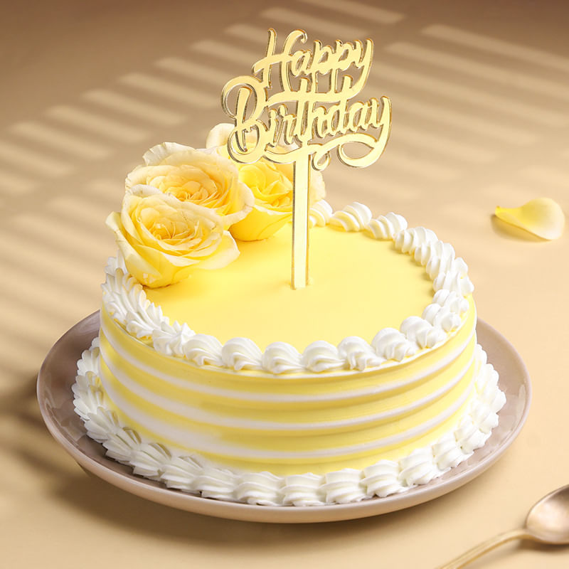 Yellow Roses Happy Birthday Cake