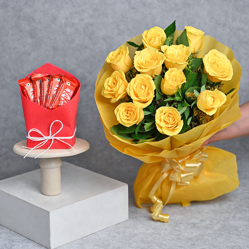 Order Yellow Roses N Kitkat Combo combo for Valentine