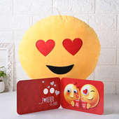 Yellow Smiley Cushion N Card For Valentines Day