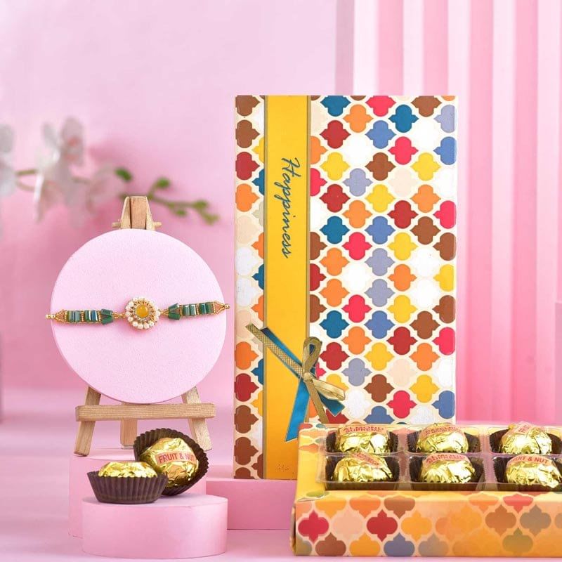 Yellow Stone Rakhi With Handmade Chocolates