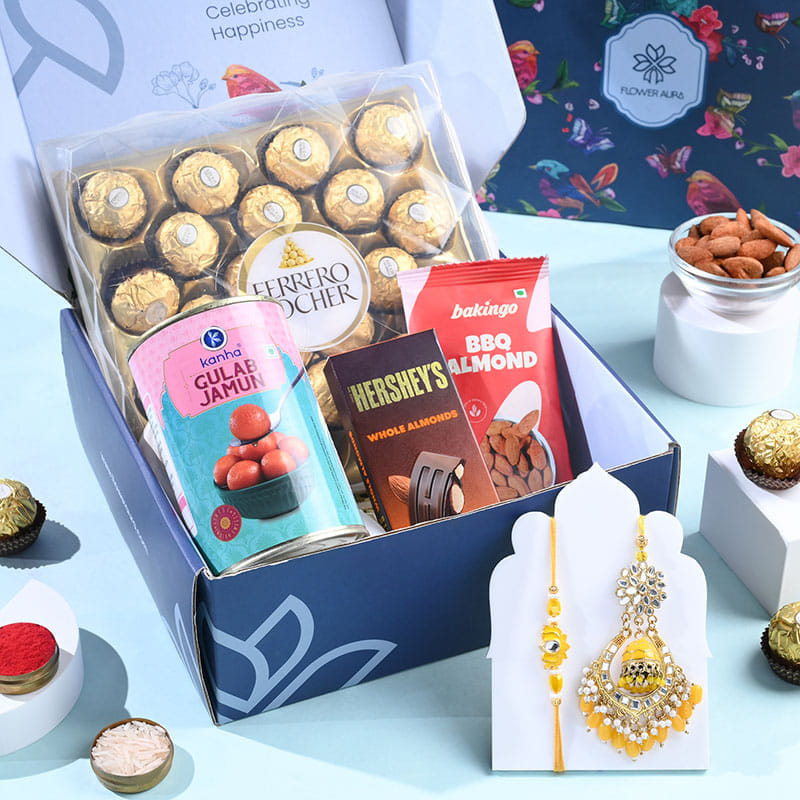 Yellow Stones Bhai Bhabhi Rakhis N Treats Hamper