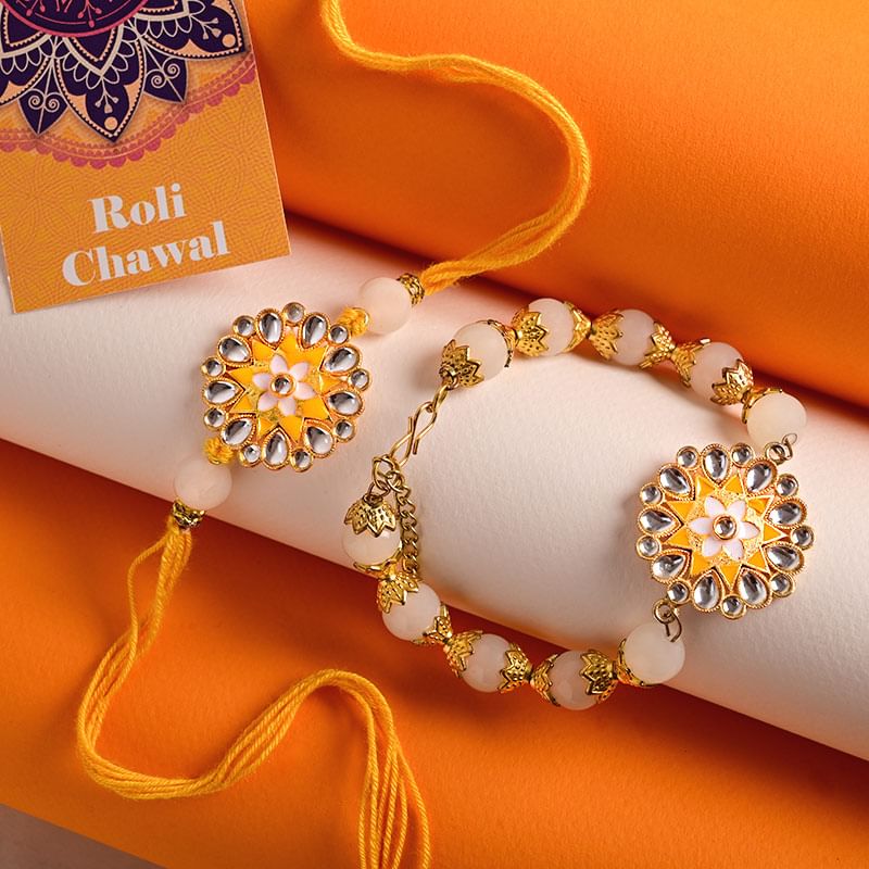 Buy Yellow Vibrant Couple Rakhi For Bhaiya bhabhi - Lumba Rakhi