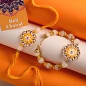 Buy Yellow Vibrant Couple Rakhi For Bhaiya bhabhi - Lumba Rakhi