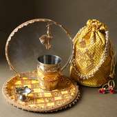 Order Yellow Karwa Chauth Thali Set N Almonds Online