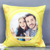 Personalised Cushion in Yellowish Rakhi Combo