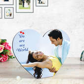 You Are My World - Personalised Heart Shape Table Top with Oblique View