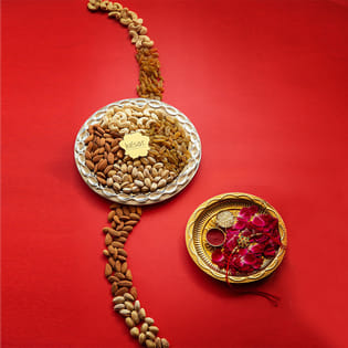 Zardosi Rakhi Duo With Thali N Dryfruits