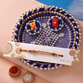 Zari Work Thali With Beads Rakhi